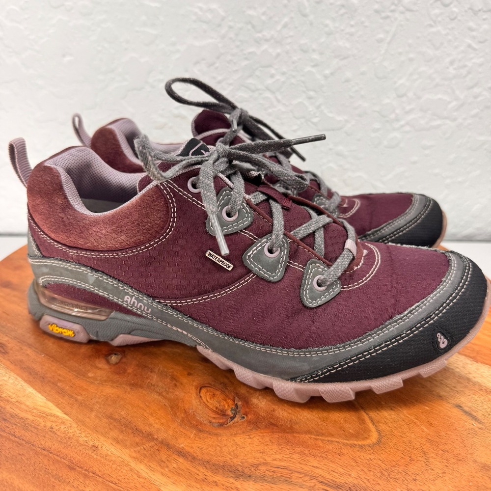 Ahnu Montara Womens 7.5 Waterproof Hiking Shoes Burgundy Grey Vibram